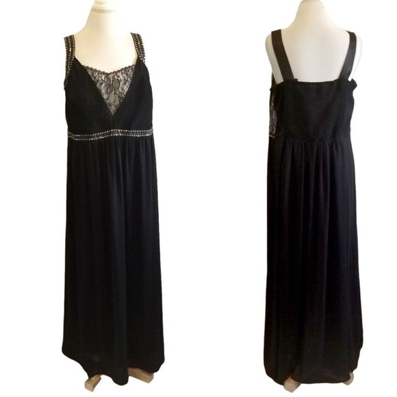 Womens Formal Long Dress Black Sleeveless Lace Beaded Chiffon Altered Sz XL - Picture 2 of 12